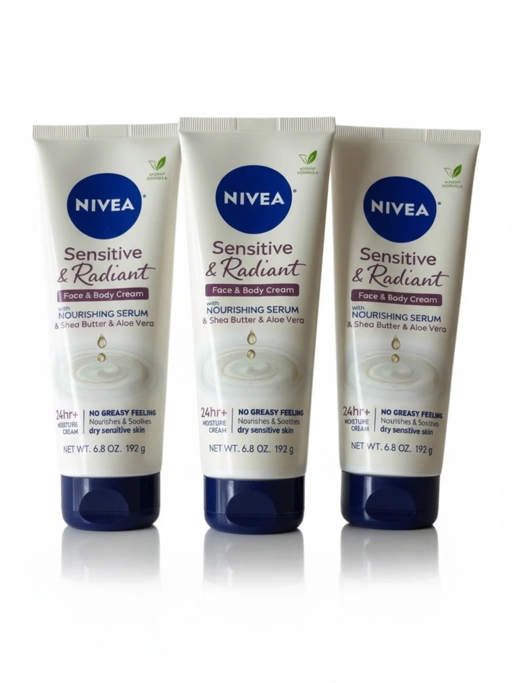 NIVEA Sensitive & Radiant Face & Body Cream 6.8 Oz Shea Butter & Aloe Lot of 3